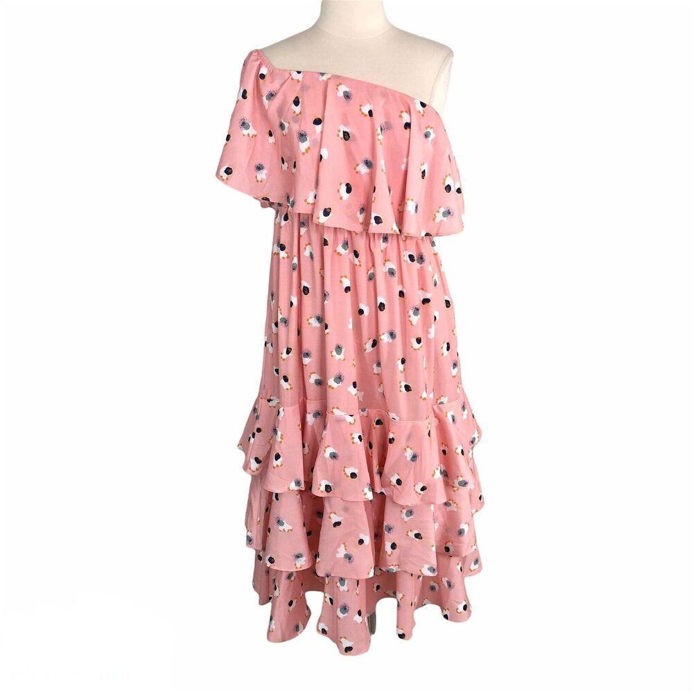 Ruched Flapper Midi Dress Ruffled Sz Large Off Shoulder By Egreis Haisley